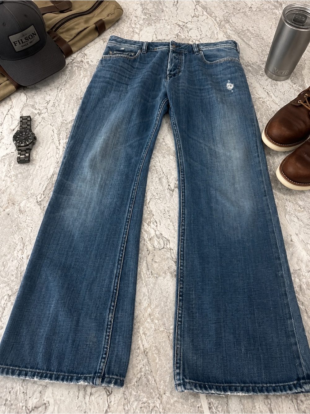 Diesel Zatiny 008RQ Men’s Bootcut Jeans W34 L32 Medium Wash Distressed Y2K
